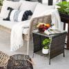 imageOutvita Outdoor Side Table Rattan Coffee Table Small End Table with Glass Top Storage for Patio Porch Backyard BalconyGrey