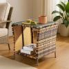 imageOutvita Outdoor Side Table Rattan Coffee Table Small End Table with Glass Top Storage for Patio Porch Backyard BalconyYellow