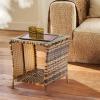 imageOutvita Outdoor Side Table Rattan Coffee Table Small End Table with Glass Top Storage for Patio Porch Backyard BalconyYellow
