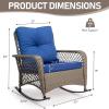 imageOutvita Outdoor Wicker Rocking Chair Patio Rattan Rocker Chair wCushions ampamp Steel Frame AllWeather Rocking Lawn Wicker Furniture for Garden Backyard Porch Deck Navy BlueBlue