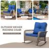 imageOutvita Outdoor Wicker Rocking Chair Patio Rattan Rocker Chair wCushions ampamp Steel Frame AllWeather Rocking Lawn Wicker Furniture for Garden Backyard Porch Deck Navy BlueBlue