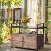 imageOutvita Patio Bar Table Weatherproof Buffet Cabinet Wicker Outdoor Storage Cart with 2 Doors ampamp Shelves Glass Tabletop for Tableware Wine Bottle and Glass Towels and Potting Supplies