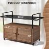 imageOutvita Patio Bar Table Weatherproof Buffet Cabinet Wicker Outdoor Storage Cart with 2 Doors ampamp Shelves Glass Tabletop for Tableware Wine Bottle and Glass Towels and Potting Supplies