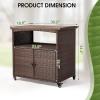imageOutvita Patio Bar Table Weatherproof Buffet Cabinet Wicker Outdoor Storage Cart with 2 Doors ampamp Shelves Wooden Tabletop for Tableware Wine Bottle and Glass Towels and Potting SuppliesWood topBrown