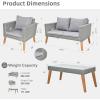 imageOutvita Patio Furniture 4pcs Outdoor Conversation Sofa Set with Acacia and Rattan Coffee Table Loveseat and Single Chair for Backyard Garden Terrace Balcony