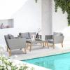imageOutvita Patio Furniture 4pcs Outdoor Conversation Sofa Set with Acacia and Rattan Coffee Table Loveseat and Single Chair for Backyard Garden Terrace Balcony