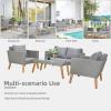 imageOutvita Patio Furniture 4pcs Outdoor Conversation Sofa Set with Acacia and Rattan Coffee Table Loveseat and Single Chair for Backyard Garden Terrace Balcony