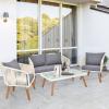 imageOutvita Patio Furniture 4pcs Outdoor Conversation Sofa Set with GlassampampAcacia Coffee Table Loveseat and Single Chair for Backyard Garden Terrace Balcony