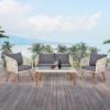 imageOutvita Patio Furniture 4pcs Outdoor Conversation Sofa Set with GlassampampAcacia Coffee Table Loveseat and Single Chair for Backyard Garden Terrace Balcony