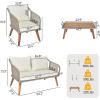 imageOutvita Patio Furniture 4pcs Outdoor Conversation Sofa Set with Gray SofaampampWhite Cushion Coffee Table Loveseat and Single Chair for Backyard Garden Terrace Balcony