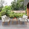 imageOutvita Patio Furniture 4pcs Outdoor Conversation Sofa Set with Gray SofaampampWhite Cushion Coffee Table Loveseat and Single Chair for Backyard Garden Terrace Balcony