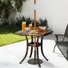imageOutvita Patio Side Table 236in Outdoor Round Cast Aluminum Bistro Table with Umbrella Hole and Antique Design for Backyard Porch Pool Balcony Deck BlackSquareBrown