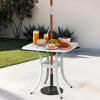 imageOutvita Patio Side Table 236in Outdoor Round Cast Aluminum Bistro Table with Umbrella Hole and Antique Design for Backyard Porch Pool Balcony Deck BlackSquareWhite