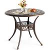 imageOutvita Patio Side Table 236in Outdoor Round Cast Aluminum Bistro Table with Umbrella Hole and Antique Design for Backyard Porch Pool Balcony Deck BlackRoundBrown