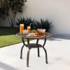 imageOutvita Patio Side Table 354in Outdoor Square Cast Aluminum Bistro Table with Umbrella Hole and Antique Design for Backyard Porch Pool Balcony Deck BronzeRoundBrown