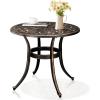 imageOutvita Patio Side Table 354in Outdoor Square Cast Aluminum Bistro Table with Umbrella Hole and Antique Design for Backyard Porch Pool Balcony Deck BronzeRoundBrown