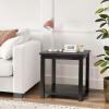 imageOutvita Patio Small Side Table Acacia Wood 18 inch DoubleDeck Coffee Table with Storage Tier for Living Room Garden Balcony Porch Deck BlackBlack