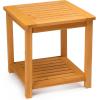 imageOutvita Patio Small Side Table Acacia Wood 18 inch DoubleDeck Coffee Table with Storage Tier for Living Room Garden Balcony Porch Deck BlackTeak Color