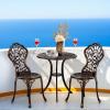 imageOutvita Patio Table and Chairs Set Cast Aluminum Outdoor Cafe Table and Chairs Set of 3 Stability Patio Bistro Sets for Garden Patio Balcony Leaf Pattern Bronze