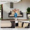 imageOutvita Porch Swing 5FT Hanging Outdoor Porch Swings for Adults Wicker 3 Person Patio Swing with Cushion Pillow and Chain for Garden Backyard Weight Capacity  1000lbsBrown  Khaki