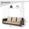 imageOutvita Porch Swing 5FT Hanging Outdoor Porch Swings for Adults Wicker 3 Person Patio Swing with Cushion Pillow and Chain for Garden Backyard Weight Capacity  1000lbsBrown  Khaki
