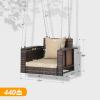 imageOutvita Porch Swing 5FT Hanging Outdoor Porch Swings for Adults Wicker 3 Person Patio Swing with Cushion Pillow and Chain for Garden Backyard Weight Capacity  1000lbsBrown  Khaki