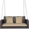 imageOutvita Porch Swing 5FT Hanging Outdoor Porch Swings for Adults Wicker 3 Person Patio Swing with Cushion Pillow and Chain for Garden Backyard Weight Capacity  1000lbsBrown  Khaki