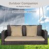 imageOutvita Porch Swing 5FT Hanging Outdoor Porch Swings for Adults Wicker 3 Person Patio Swing with Cushion Pillow and Chain for Garden Backyard Weight Capacity  1000lbsBrown  Khaki