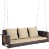 imageOutvita Porch Swing 5FT Hanging Outdoor Porch Swings for Adults Wicker 3 Person Patio Swing with Cushion Pillow and Chain for Garden Backyard Weight Capacity  1000lbsBrown  Khaki