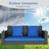 imageOutvita Porch Swing 5FT Hanging Outdoor Porch Swings for Adults Wicker 3 Person Patio Swing with Cushion Pillow and Chain for Garden Backyard Weight Capacity  1000lbsBlack  Blue