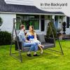 imageOutvita Porch Swing 5FT Hanging Outdoor Porch Swings for Adults Wicker 3 Person Patio Swing with Cushion Pillow and Chain for Garden Backyard Weight Capacity  1000lbsBlack  Grey