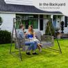 imageOutvita Porch Swing 5FT Hanging Outdoor Porch Swings for Adults Wicker 3 Person Patio Swing with Cushion Pillow and Chain for Garden Backyard Weight Capacity  1000lbsGrey  Grey