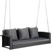 imageOutvita Porch Swing 5FT Hanging Outdoor Porch Swings for Adults Wicker 3 Person Patio Swing with Cushion Pillow and Chain for Garden Backyard Weight Capacity  1000lbsBlack  Grey