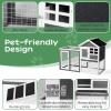 imageOutvita Rabbit Hutch Small Wood Chicken Coop 48quot Guinea Pig Cage wPullOut Tray Waterproof Asphalt Roof Chicken Run Interactive Door for Small Animal Pen OutdoorGrey