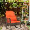 imageOutvita Rocking Chair Outdoor PE Rattan Rocking Chair with Soft Orange Cushion and Pillow for Patio Porch Poolside Living Room
