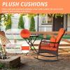 imageOutvita Rocking Chair Outdoor PE Rattan Rocking Chair with Soft Orange Cushion and Pillow for Patio Porch Poolside Living Room