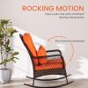 imageOutvita Rocking Chair Outdoor PE Rattan Rocking Chair with Soft Orange Cushion and Pillow for Patio Porch Poolside Living Room