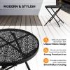 imageOutvita Round Side Table Metal Folding Patio Side Table with Flower Cutouts  AntiRust Outdoor for Porch Yard Balcony ampamp Deck  Black Small End Table