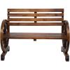 imageOutvita Wooden Garden Bench Outdoor Rustic Wagon Wheel Bench with Armrest ampamp Fir Construction for Garden Porch Backyard Patio Park Seats 2 Person CarbonizedRustic
