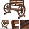 imageOutvita Wooden Wagon Wheel Bench Rustic Outdoor Lounge Furniture 2Person Seat Bench with Backrest ampamp Slatted Carbonized41L