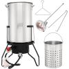 imageOutvita 30 Qt Turkey Deep Fryer Set Aluminum Fish ampamp Seafood Boiler Steamer with 55000 BTU Propane Gas Burner Stand Injector Thermometer Hose Ideal for Outdoor Fry Cooking Sliver50qt