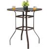 imageOutvita 40 Inch Patio Bar Table Square Outdoor Bar Height Bistro Table with Tempered Glass Tabletop ampamp Umbrella Hole Outdoor Cocktail Table for Patio Yard PoolsideBrown frame with black glass