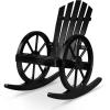 imageOutvita Adirondack Rocking Chair Set of 2 Wood Wagon Rocker Outdoor Wooden Carbonized Lounge Chairs with Wheel Armrest for Garden Patio Country PorchBlackBlack