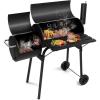 imageOutvita BBQ Charcoal Grill Outdoor Patio Barbecue Cooker with Offset Smoker Wheels and Tray for Balcony Picnics Party and CampingBlack