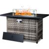 imageOutvita Fire Pit Table 43quot 50000 BTU Rectangle Metal and Wicker Propane Fire Table with Lid Lava Rocks Waterproof Dust Cover and Glass Wind Guard for Garden Backyard Deck Patio
