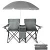 imageOutvita Folding Double Camping Chair wUmbrella Beverage Holder Carrying Bag Cooler Fold Up Table Large Bearing Capacity for Beach Patio Pool Park Outdoor BlueGrey
