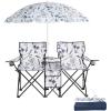 imageOutvita Folding Double Camping Chair wUmbrella Beverage Holder Carrying Bag Cooler Fold Up Table Large Bearing Capacity for Beach Patio Pool Park Outdoor BlueShark Pattern