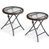 imageOutvita Folding Outdoor Side Tables for Patio Durable Tempered Glass Top with Metal Frame Foldable Round Side Table All Weather Rattan Portable Outside Furniture for Pool Balcony Deck Porch2pcs