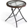 imageOutvita Folding Outdoor Side Tables for Patio Durable Tempered Glass Top with Metal Frame Foldable Round Side Table All Weather Rattan Portable Outside Furniture for Pool Balcony Deck Porch1pc