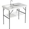 imageOutvita Folding Portable Camping Sink Table with Sink Faucet Drainage Hose ampamp Grid Rack White